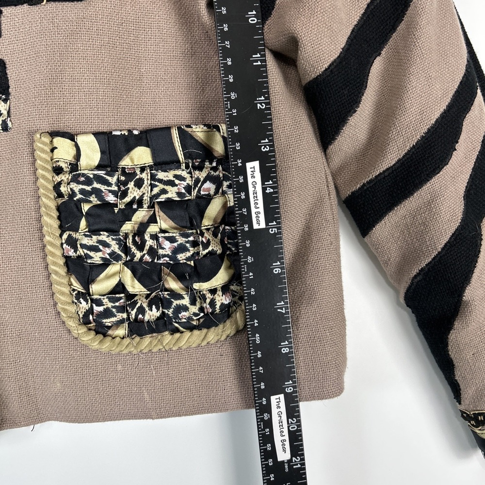 Parsley & Sage Womens Patchwork Jacket  Size M Canvas Button Safari Animal Print - Picture 10 of 16